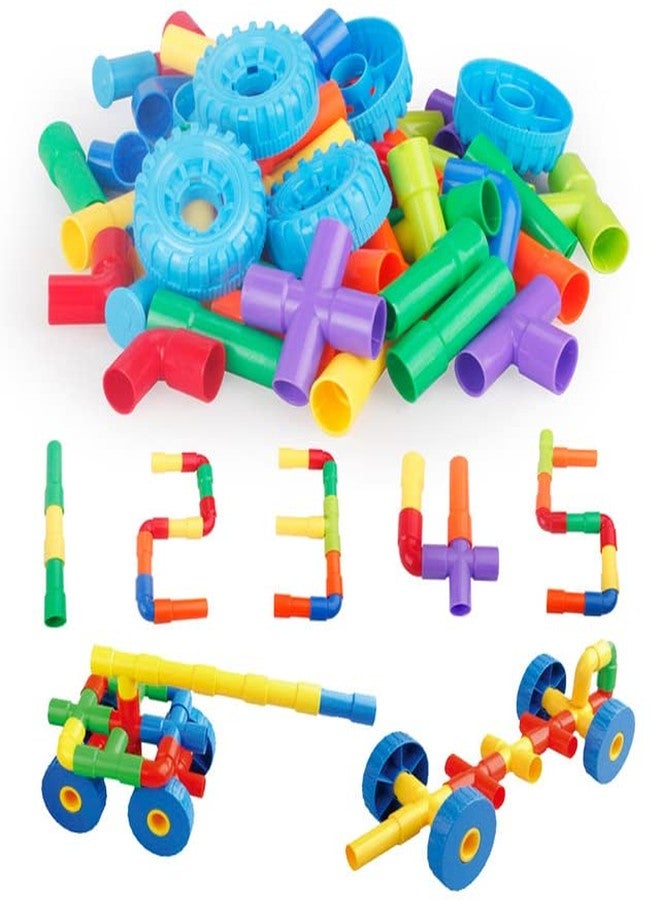 PULSBERY Educational Pipe Puzzle for Kids - 85Pcs Plastic Water Pipe Shaped Creative Tube Locks Construction Set Toy with Wheels Kids Educational Preschool Learning Toys (85 Pieces) - Image 1